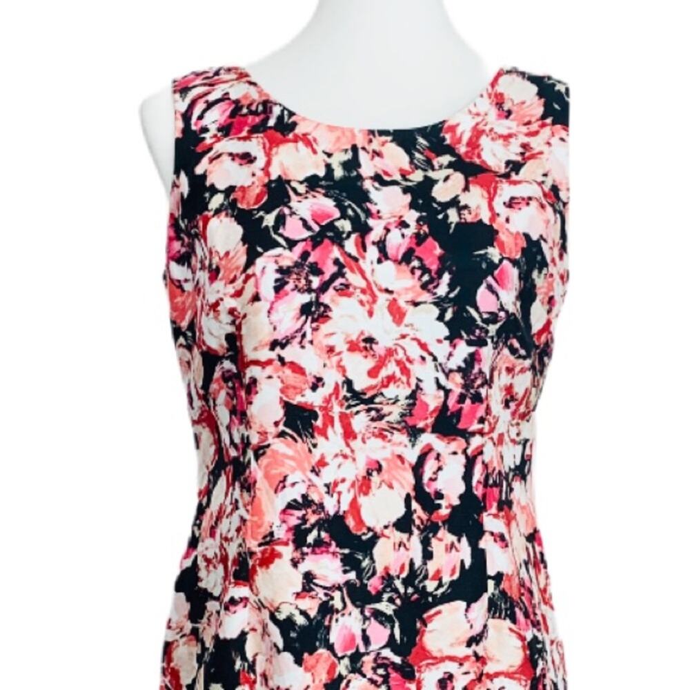 Jones Studio Dress Black Pink Floral Sheath Sleeveless Crew Neck Women's Size 4 - Picture 5 of 10